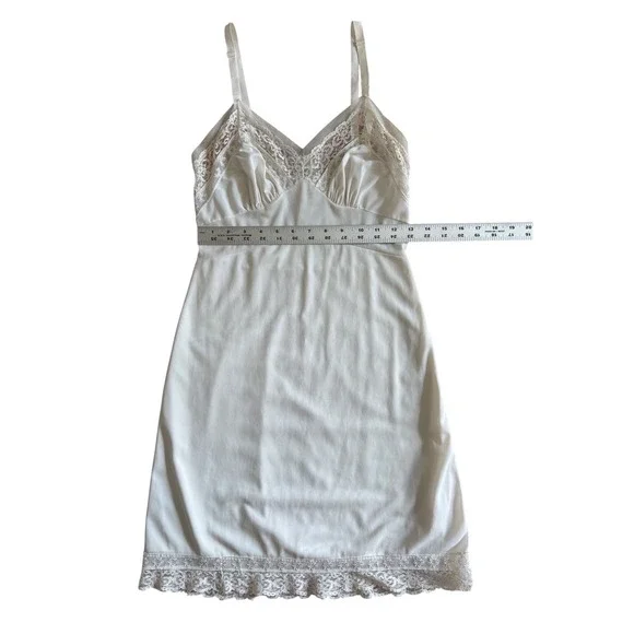 Vintage White Lace Trim Full Slip Adjustable Straps Mid-Century Lingerie Dress - Picture 6 of 9